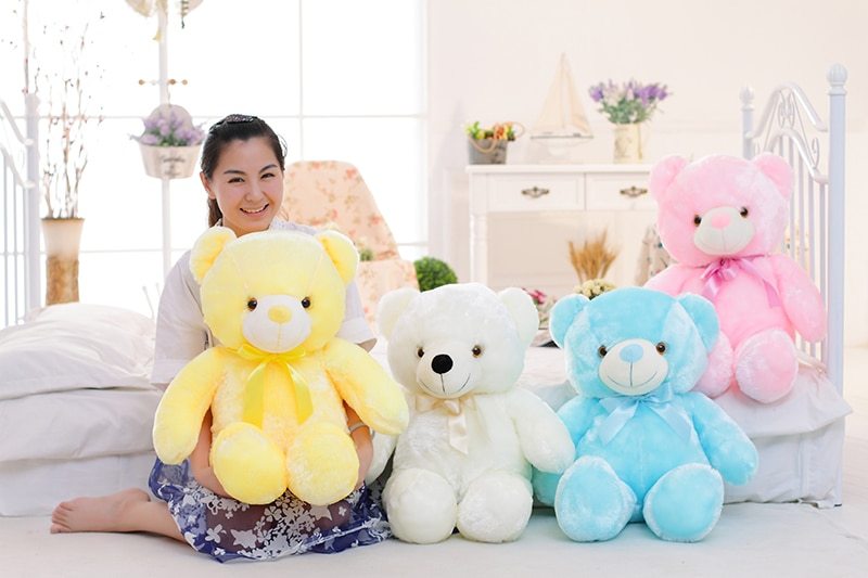 Creative Light Up LED Teddy хирс ҳайвонҳои пурпӯши бозичаҳои зебои дурахшон тӯҳфаи солинавӣ барои кӯдакон болишт