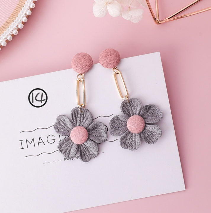 Fashion Korean Japanese Girl Simple Lovely Earrings Flower Fabric Swings Fashion Earrings For Women Jewelry Accessories