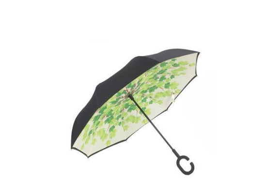 Creative sun protection men's and women's umbrellas custom double layer business long straight handle car without holding folding reverse umbrella