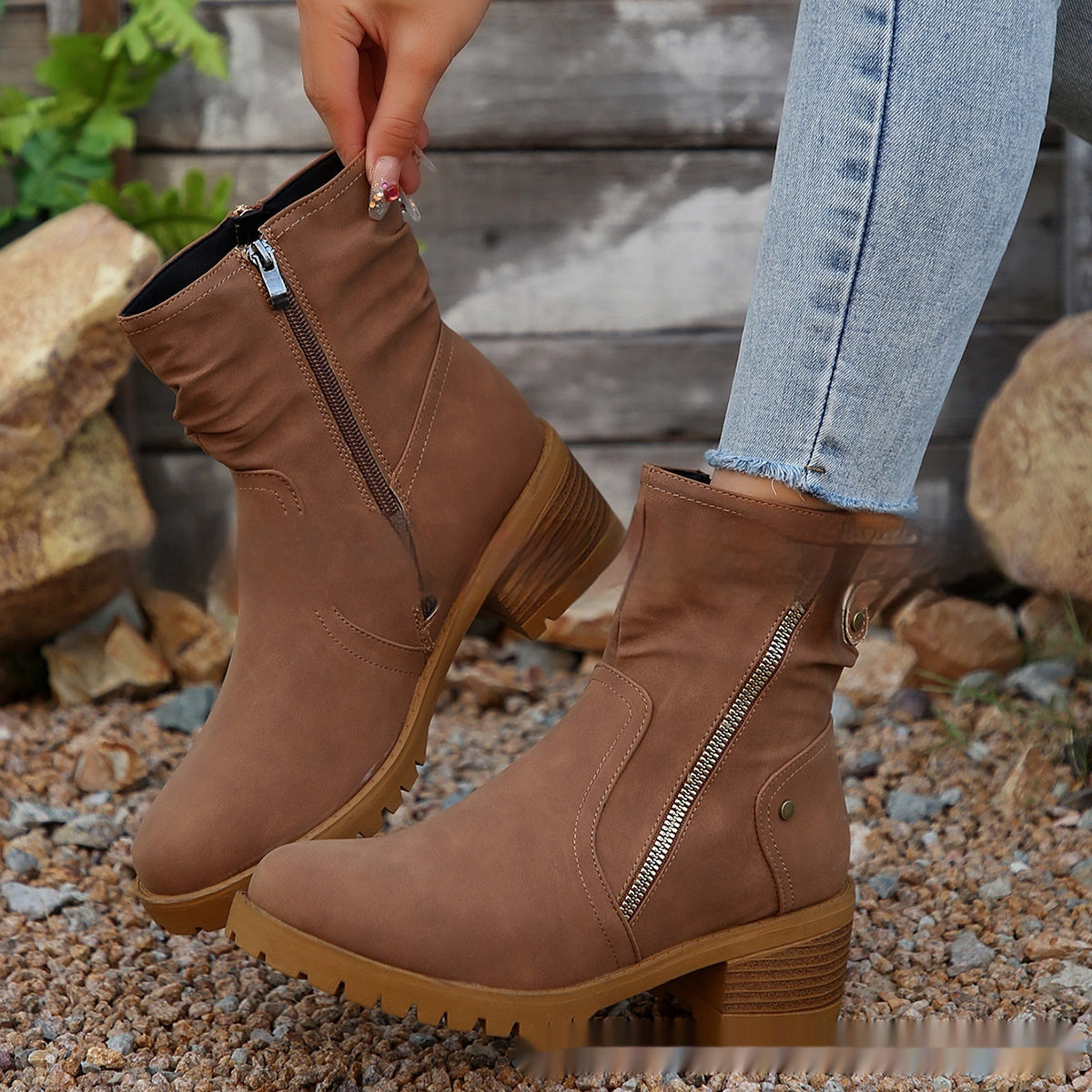 Belt Buckle Women's Ankle Boots Elastic Band