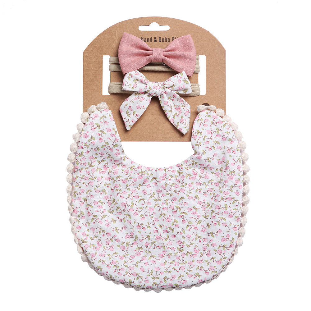 Newborn Baby Cute Floral Cotton Saliva Towel Headband Suit