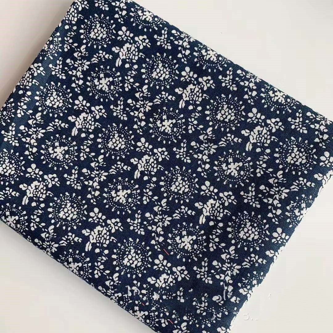 Linen Fabric Printed Background Buu Town Blue And White Series