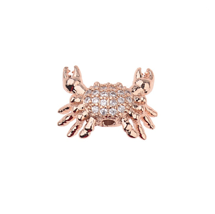 Amader Top Copper Crab Charm Beads For Jewelry Making Animal Brass Micro Pave Cubic Zirconia Wholesale For Women BD1011
