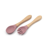 Grade Wooden Handle Silicone Spoon Fork Tableware Training Complementary Food Baby Feeding