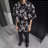 Vintage Cuban Collar Ice Silk Printed Shirt