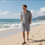 Linen Leisure Breathable Short Sleeve Shirt Beach Suit