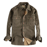 Мужская рубашка с длинными рукавами в стиле ретро American Retro Trend Stripes из хлопчатобумажной ткани, комфортный и повседневный комбинезон