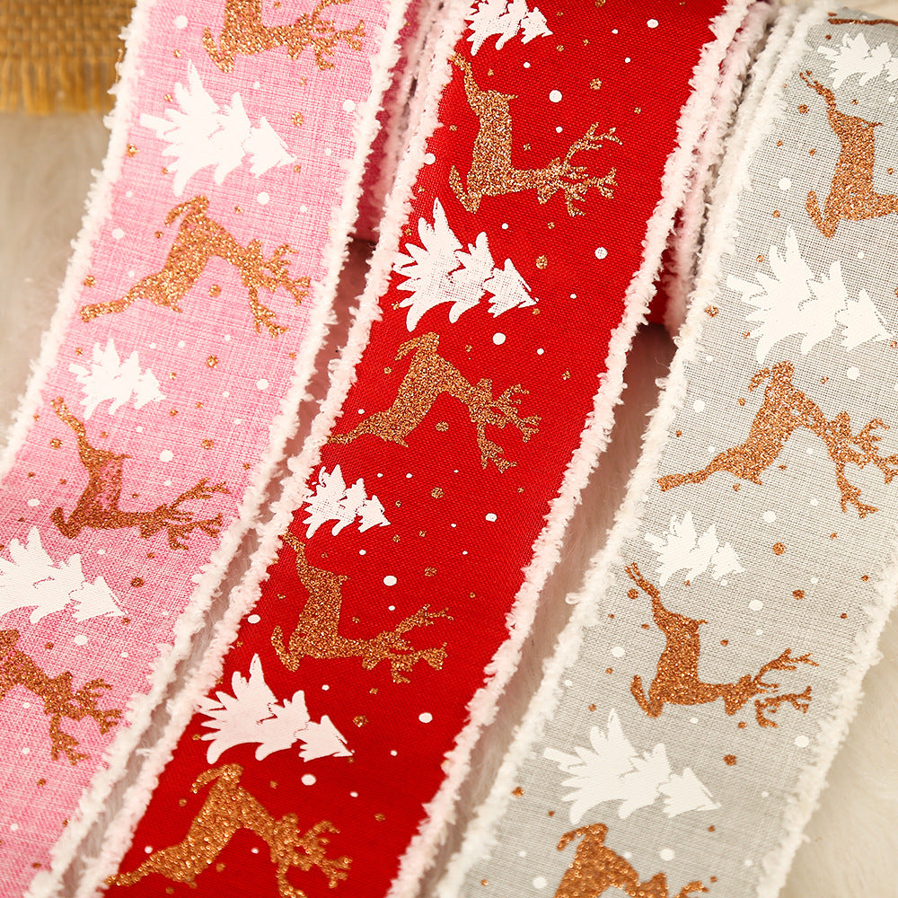 Linen Elk Christmas Tree Ribbon Gift Gift Box Wrapping Ribbon