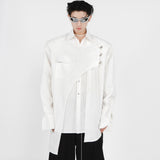 Double-layer Design Metal Embellished Long Sleeve Padded Shoulder Shirt