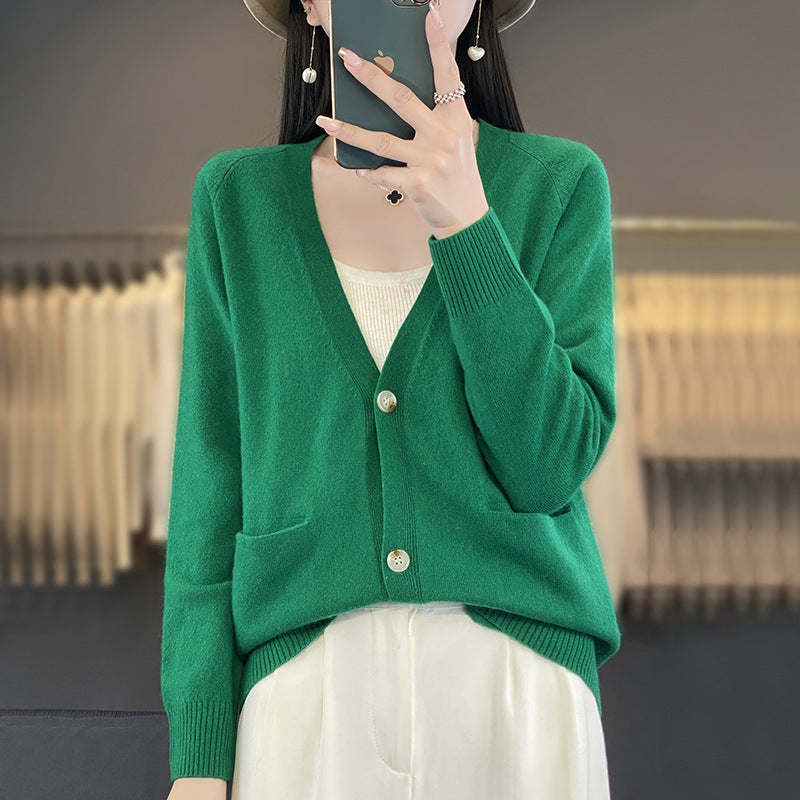 New Knitwear Cardigan Outer Wear Short Sweater With Pocket Coat