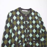 Diamond Pattern Jacquard Round Neck Knitted Cardigan Jacket