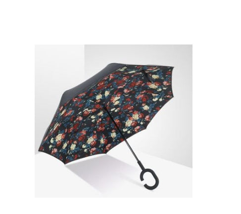 Creative sun protection men's and women's umbrellas custom double layer business long straight handle car without holding folding reverse umbrella