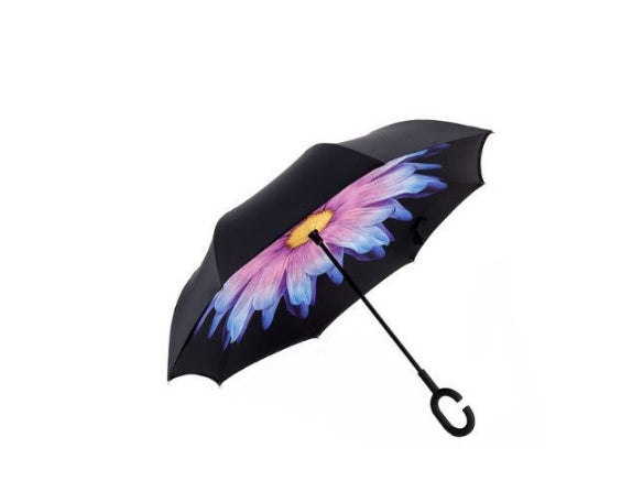 Creative sun protection men's and women's umbrellas custom double layer business long straight handle car without holding folding reverse umbrella