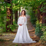 Dot Mesh Off-shoulder Puff Sleeve Pregnant Women Mopping Dress