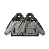 Men's Retro Cotton Coat with Pockets and Color Blocks
