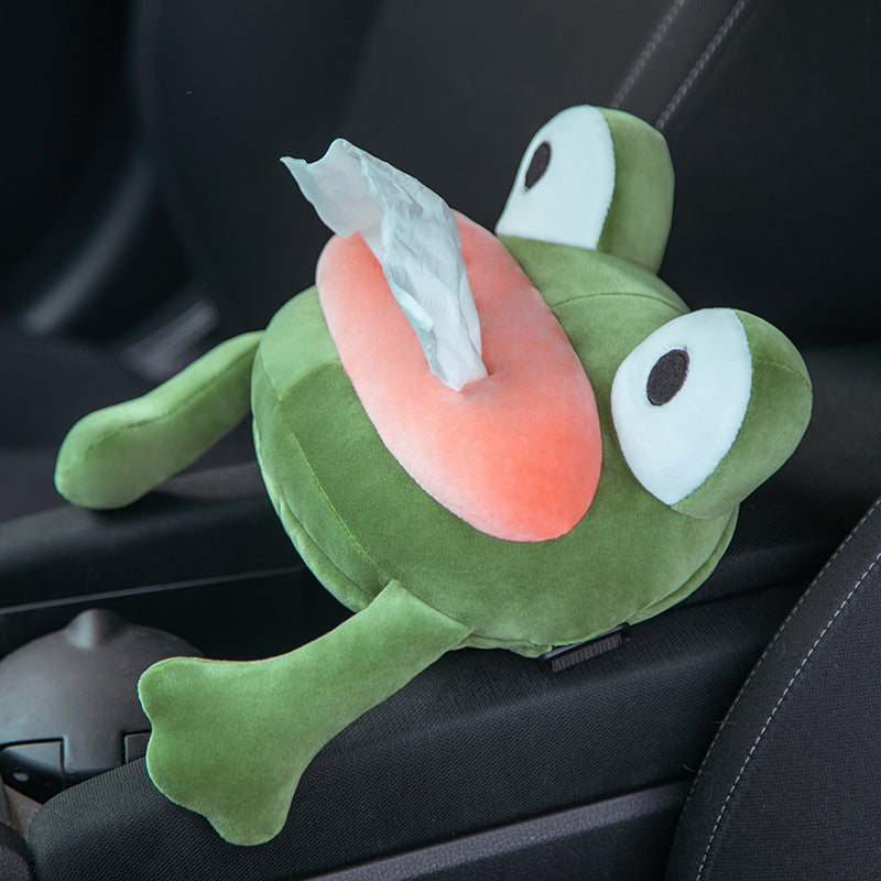 Car Multifunctional Armrest Box Tissue Box Cartoon Plush Cute Car Seat Back Hanging Tissue Box Car Supplies