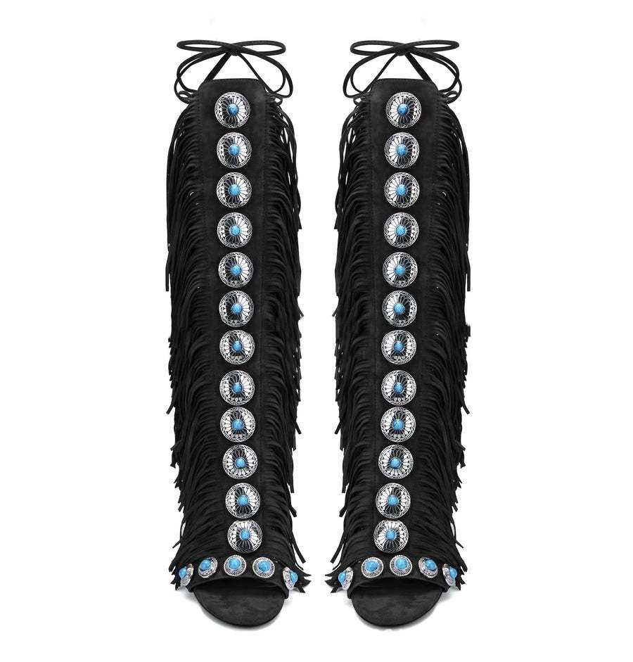 European And American Flowing Comb Beauty High Heel Sandal Boots Strap Plus Size