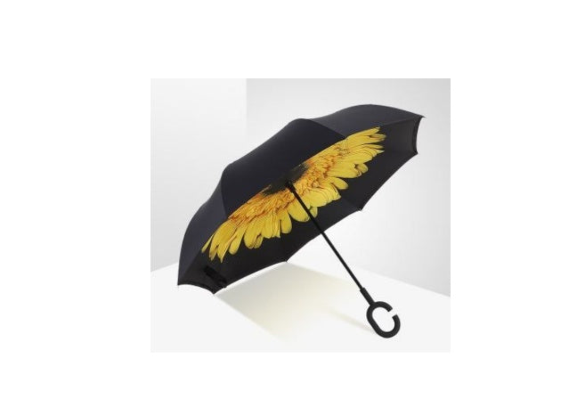 Creative sun protection men's and women's umbrellas custom double layer business long straight handle car without holding folding reverse umbrella