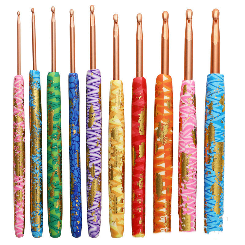Knitting Tool Soft Ceramic Crochet Hook Aluminum Oxide Gold Leaf Handle