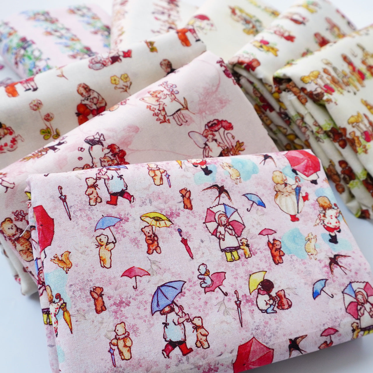 Pure Cotton Cartoon Bear Girl Pastoral Floral Printed And Dyed Fabric