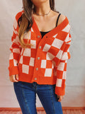 Asian Contrast Color Chessboard Plaid Autumn And Winter Women's Sweater