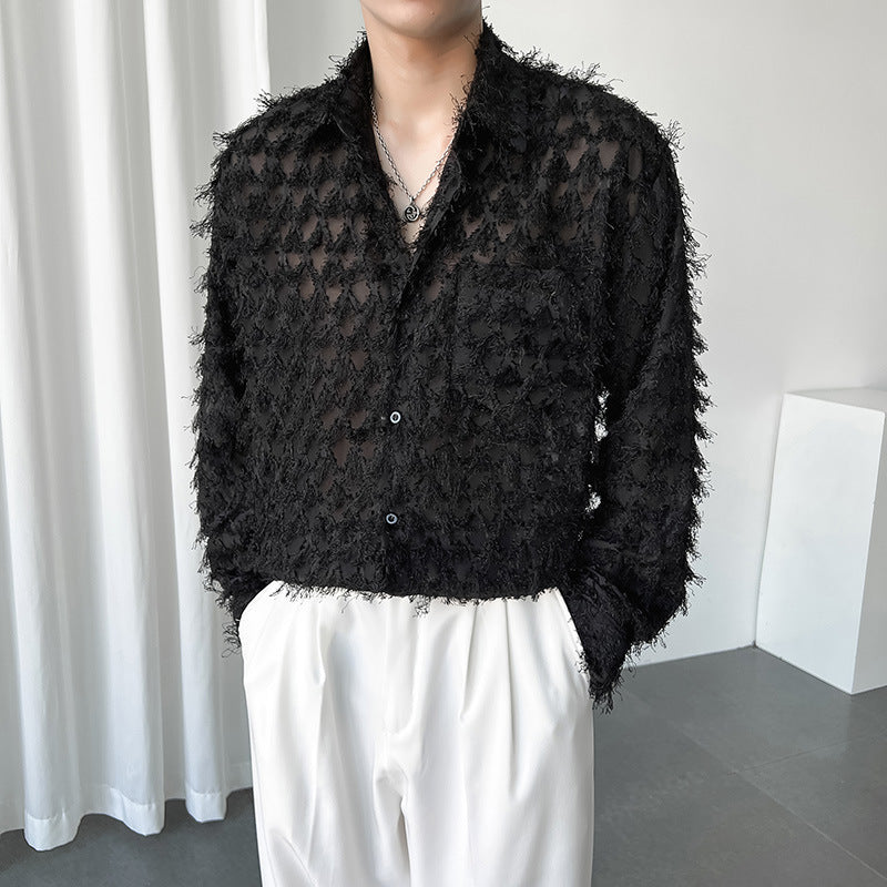 Мужская модная рубашка с длинным рукавом и бахромой Pure Color Long Fringe