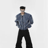 Three-dimensional Striped Tassel Denim Jacket Collarless Jacket Washed Top