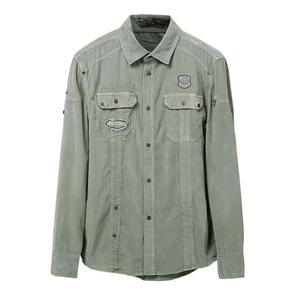 Американская рабочая одежда больших размеров для спорта на открытом воздухе, хлопковая рубашка с длинным рукавом для мужчин