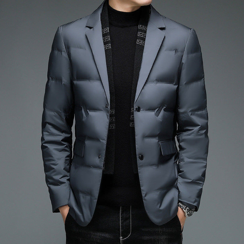 Winter men's suit detachable scarf collar casual down jacket