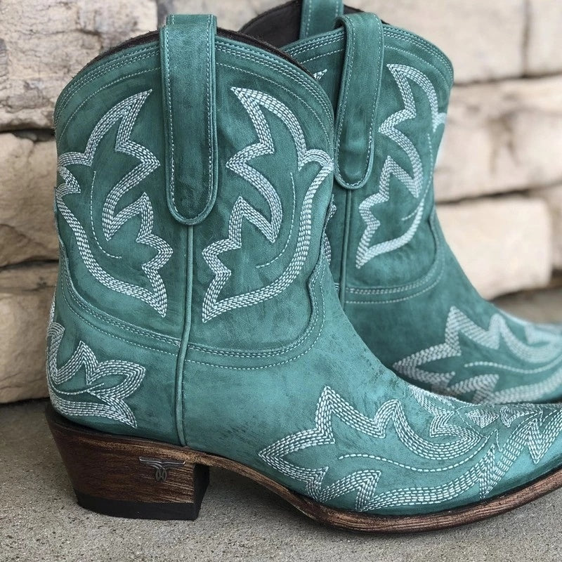 Women's Embroidered Pointed Leather Boots In Plus Size