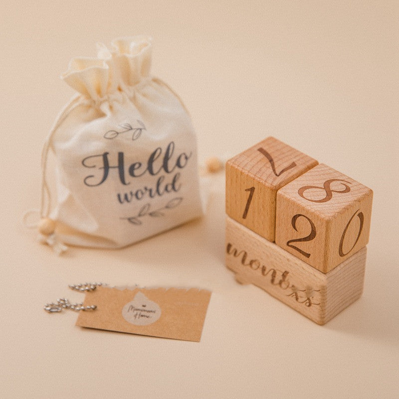 Wooden Cube Baby Milestones Newborn
