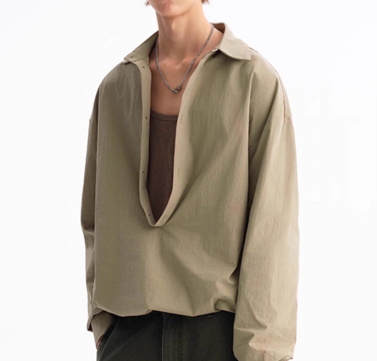 Зеленый Leisure Commute Deep V Elastic Lower Hem Свободный Длинный Рукав