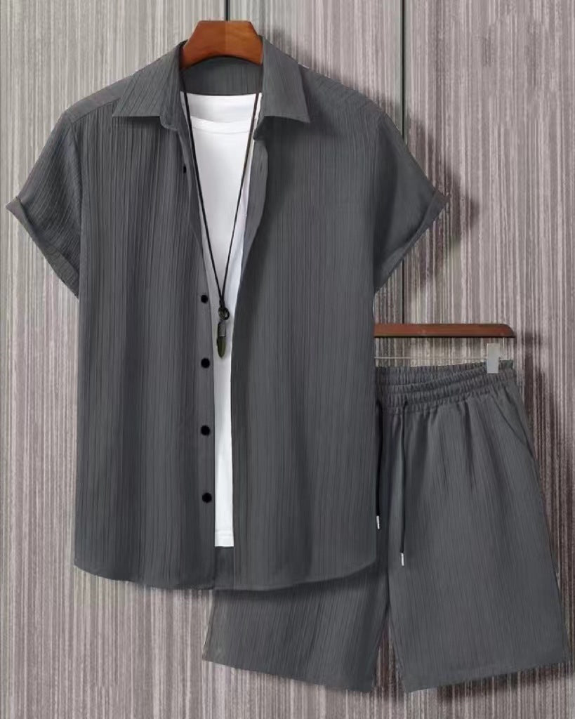 Black and white jacquard suit with short sleeves