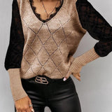 Popular Knitted Lace Bottoming Top V-neck Sweater For Women