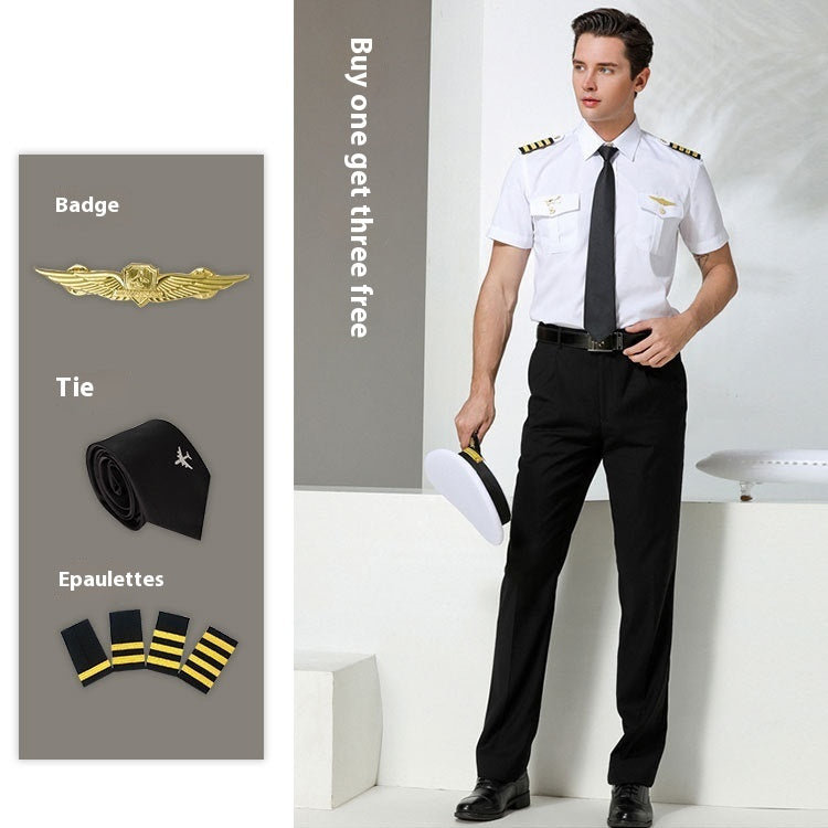 Pilot Empty Boy Captain Uniform White Shirt Epaulet
