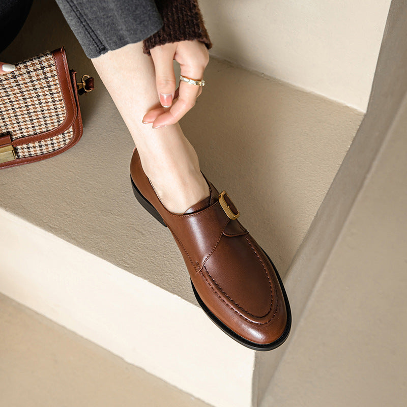 Casual Simple Round Head Belt Buckle Women's Leather Shoes