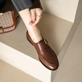 Casual Simple Round Head Belt Buckle Women's Leather Shoes