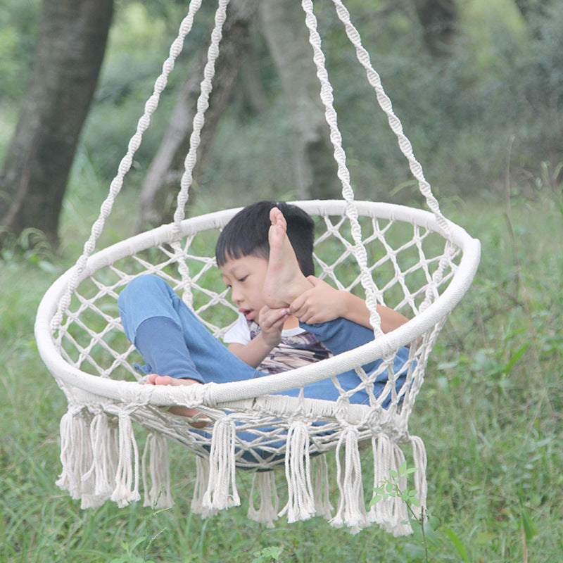 Nordic Style Round Hammock Outdoor Indoor Dormitory Bedroom Hanging Chair For Child Swinging Single Safety Hammock