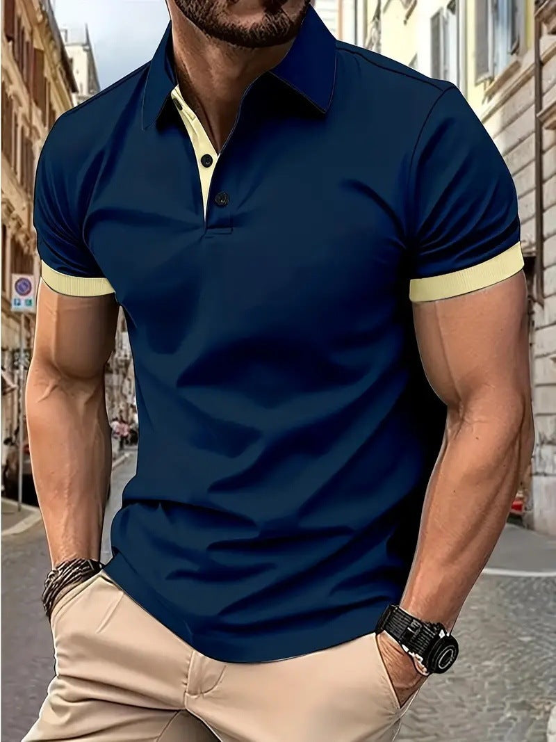 3D сахти ранги остин кӯтоҳ Notch Lapel Polo ҷомаи Casual фуҷур мардон