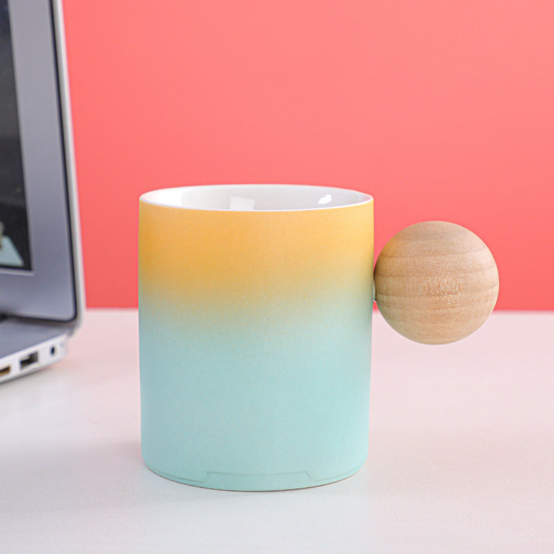 Rough Pottery Coffee Creative Wooden Ball Handle Mug