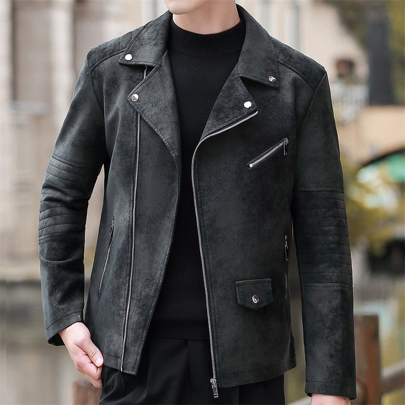 Fashionable Velvet Leather Coat With Collar For Men Suit