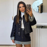 Vintage Denim Jacket Women's All-matching Short Polo Collar Jacket Top Skirt Suit