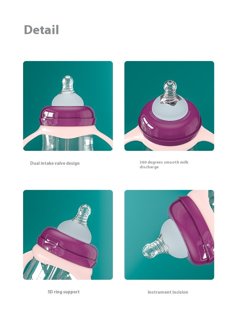 Baby Wide Caliber PP Straw Feeding Bottle Baby Plastic Water And Milk Bottle With Handle