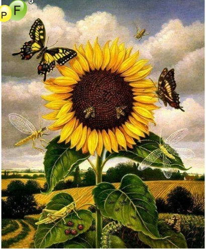 Sunflower Butterfly 5d Handicraft Painting, Beaded Needlework Diamond Mosaic Square Home Decor Diamond Embroidery