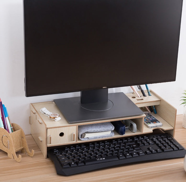 LCD monitor increased rack with drawer computer base bracket wooden storage desktop computer rack