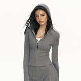 American Retro Hooded Knit Cardigan Women's Knitted Slim Fit Sweater Coat