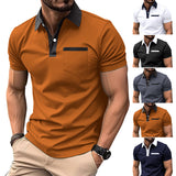 Short Sleeve T-Shirt Slim Pocket Mens Notch Lapel Clothing