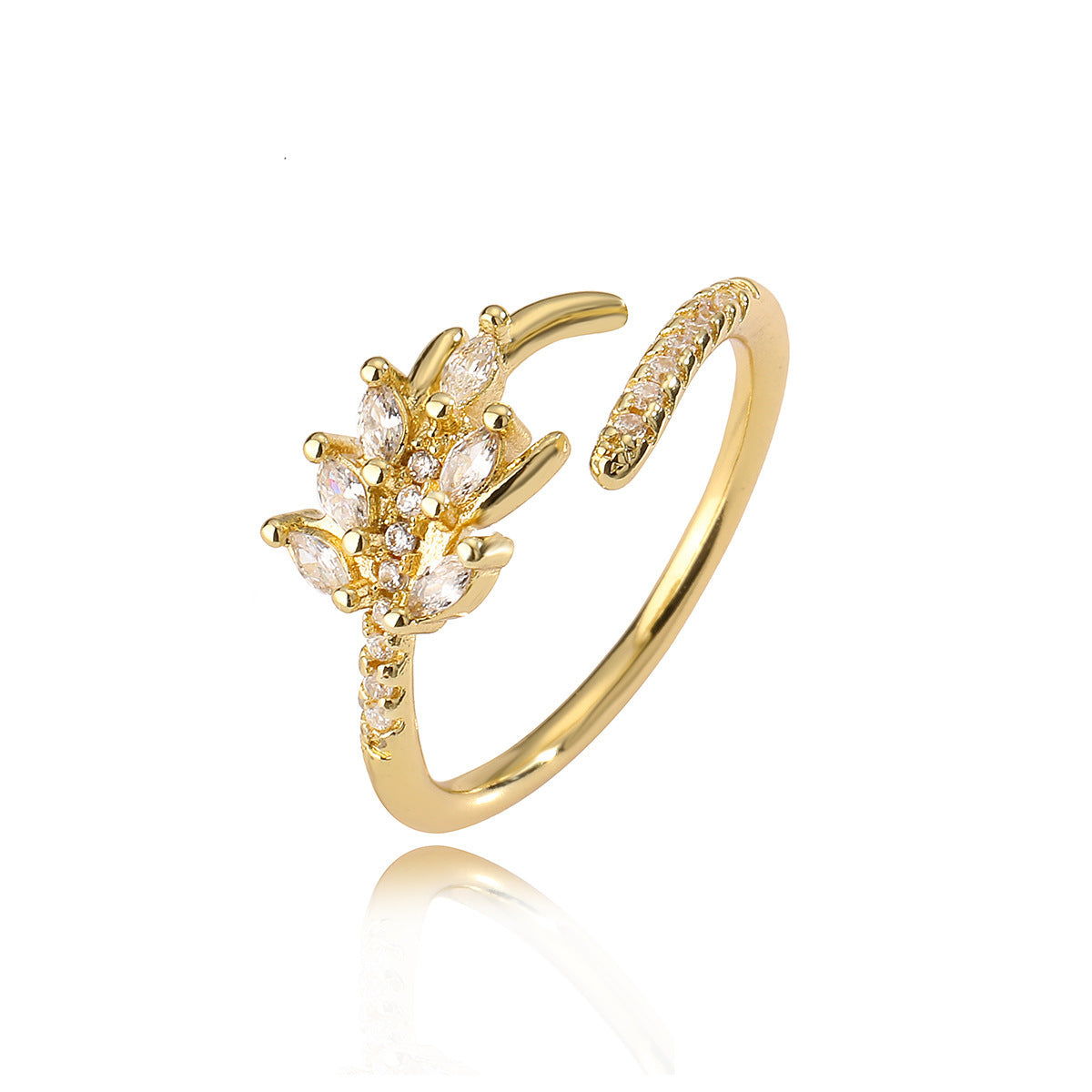Affordable Luxury Fashion Copper Plated Real Gold Zircon Geometric Open Ring