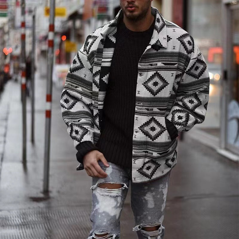 Autumn new jacket with geometric pattern and lapels