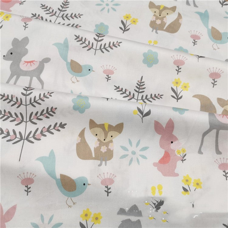 Cotton Cartoon Green Deer Squirrel Fabric